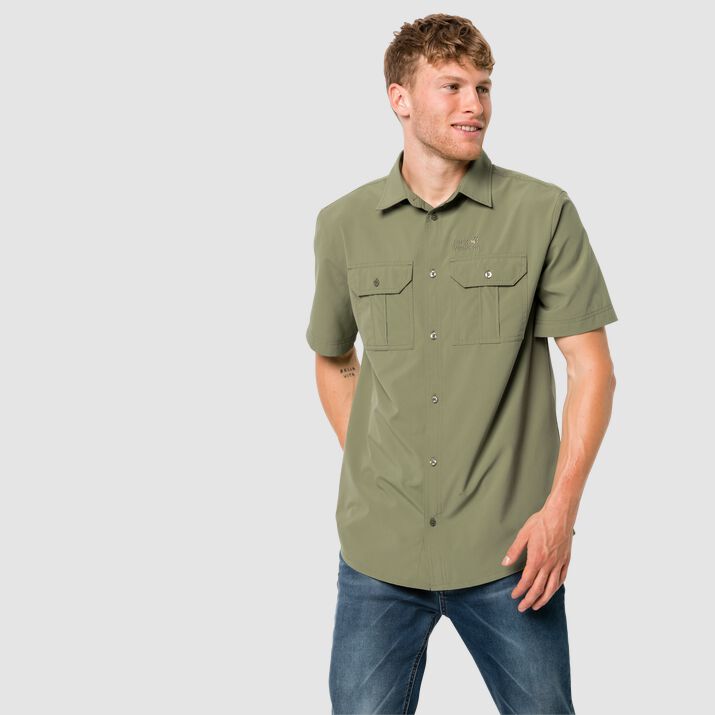 Jack Wolfskin Mens Kwando River Short Sleeve Shirt Khaki 973418XBT